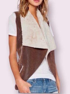 Blank NYC Faux Leather & Shearling Vest Vegan Soft Brown & Tan Size Medium
